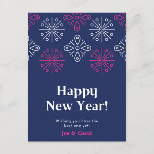 Rosa och vit Fireworks Gott nytt år Vykort