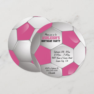 Rosa och vit fotbolls-Födelsedagsfest Inbjudningar