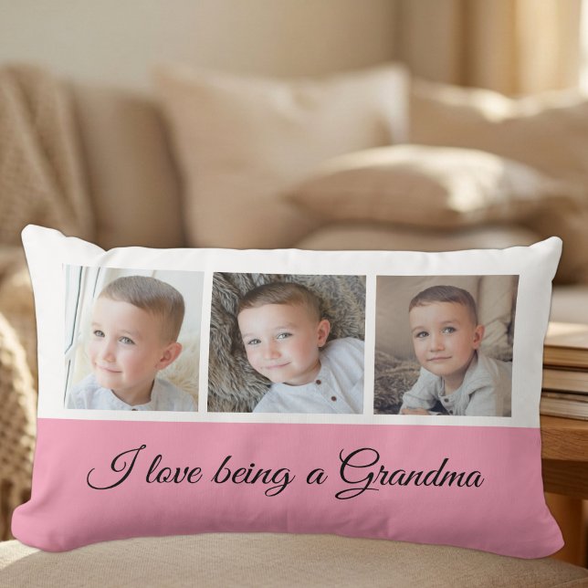 Rosa och vit fotokollage för mormor lumbarkudde (Skapare uppladdad)