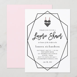 Rosa och vit geometrisk Lingerie Shower Inbjudningar