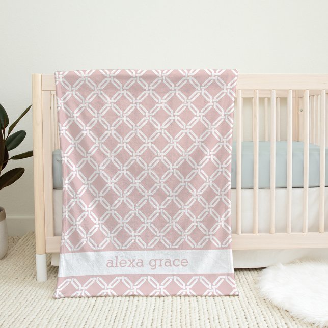  Rosa och vit geometrisk Personlig Baby Fleecefilt (Skapare uppladdad)