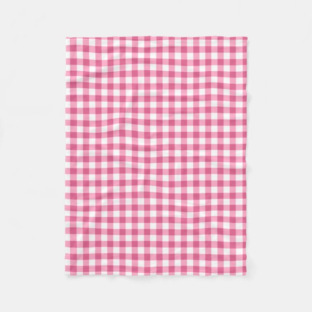 Rosa och vit Gingham Check Mönster Fleecefilt (Framsidan)