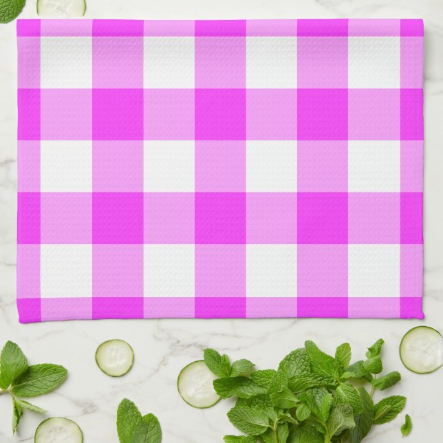Rosa och vit gingham-mönster kökshandduk (Vikta)