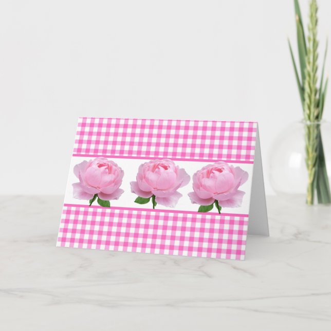 Rosa och vit Gingham Ros Blank Insida Kort (Framsida)