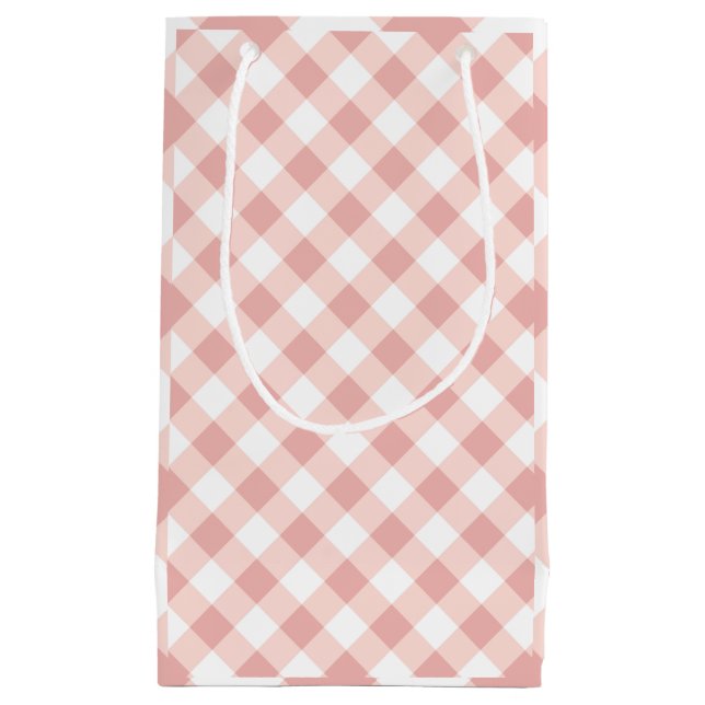 Rosa och vit gingham-ruta presentpåse (Framsidan)