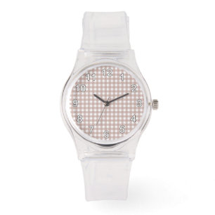 Rosa och vit gingham-rutig mönster armbandsur