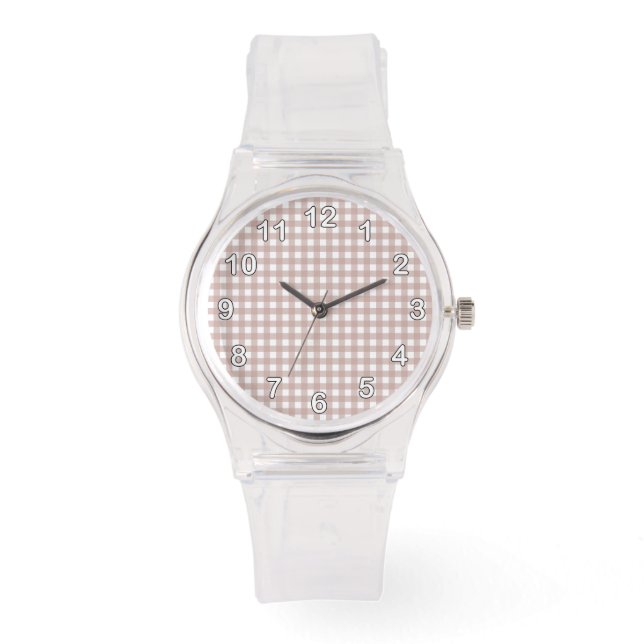 Rosa och vit gingham-rutig mönster armbandsur (Framsida)