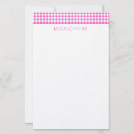Rosa och vit Gingham-rutig Personlig Brevpapper