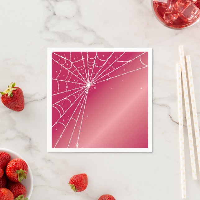 Rosa och vit gnistrande diamantspindelnät pappersservett (Insitu)