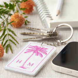 Rosa och vit Handflatan Palmetto Träd Monogram