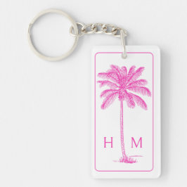 Rosa och vit Handflatan Palmetto Träd Monogram