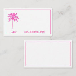 Rosa och vit Handflatan Palmetto Träd Monogram Anteckningskort
