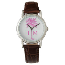 Rosa och vit Handflatan Palmetto Träd Monogram Armbandsur