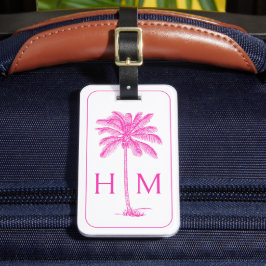 Rosa och vit Handflatan Palmetto Träd Monogram Bagagebricka