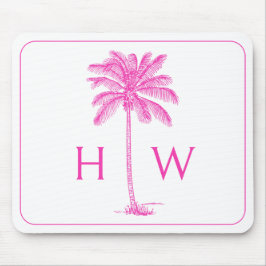Rosa och vit Handflatan Palmetto Träd Monogram Musmatta