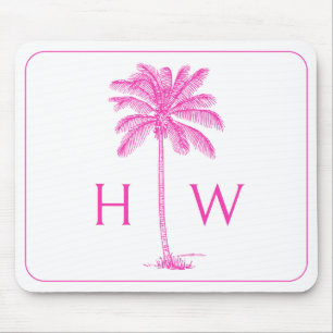 Rosa och vit Handflatan Palmetto Träd Monogram Musmatta