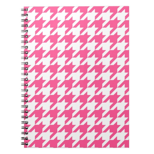 Rosa och vit Houndstooth-ruta Anteckningsbok (Framsidan)
