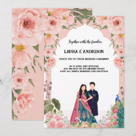 rosa- och vit inbjudan till bröllop med vattenfärg