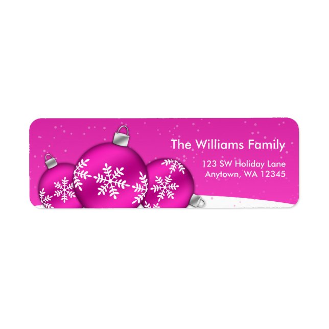 Rosa och vit jul Snowflake Ornaments Returadress Etikett (Framsidan)