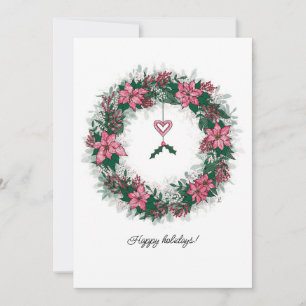 Rosa och vit julstjärna firande krans julkort