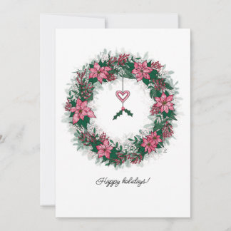 Rosa och vit julstjärna firande krans julkort