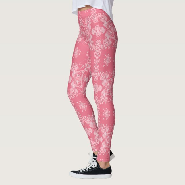 Rosa och vit kalejdoskopmönster leggings (Vänster)