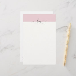 Rosa och vit, kalligraf monogram minimalist brevpapper