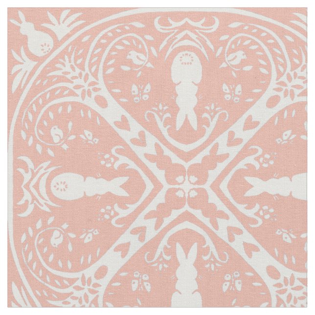  Rosa och vit kanin, kanin Medallion Mönster Tyg (Närbild)