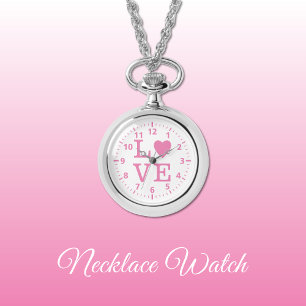 Rosa och vit Kärlek Necklace Watch Armbandsur
