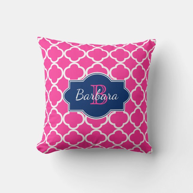 Rosa och vit katrefoil Geometric Mönster Kudde (Framsida)