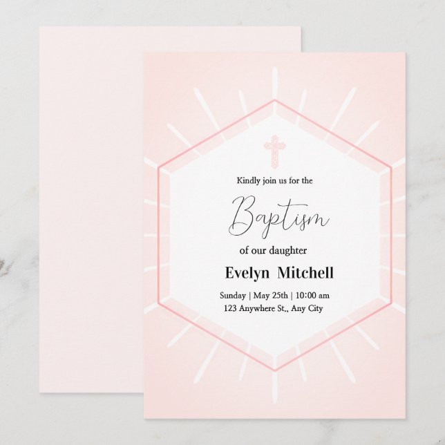 Rosa och vit klassi Delikat Baptism Inbjudningar (Fram/baksida)