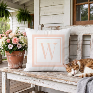 Rosa och vit klassisk fyrkantig monogram kudde