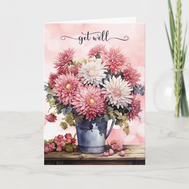 Rosa och vit krysantemum bukett Goda förhoppningar Kort (Framsida)