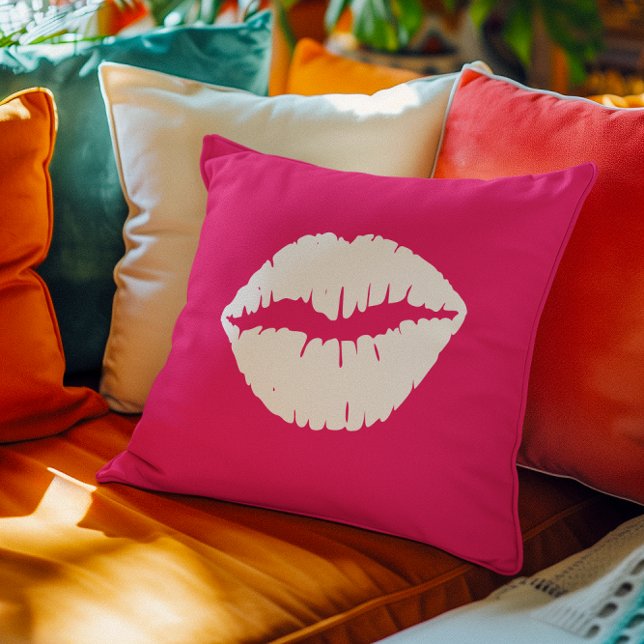 Rosa och vit kyss kudde (Pink and White Smooch Throw Pillow)
