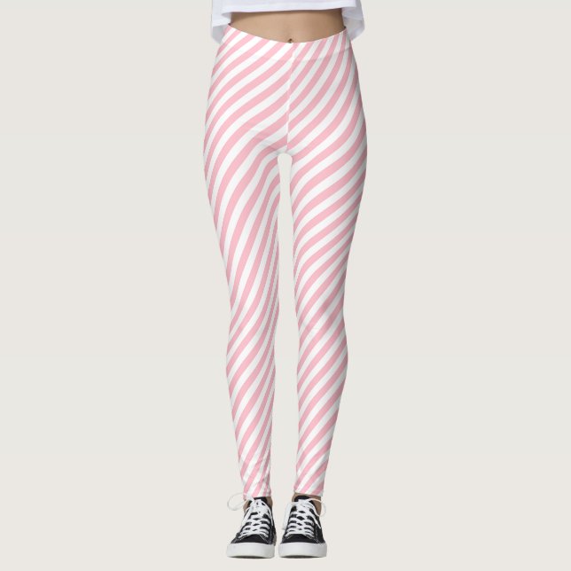Rosa och vit liten Storlek diagonal Rand Leggings (Framsida)