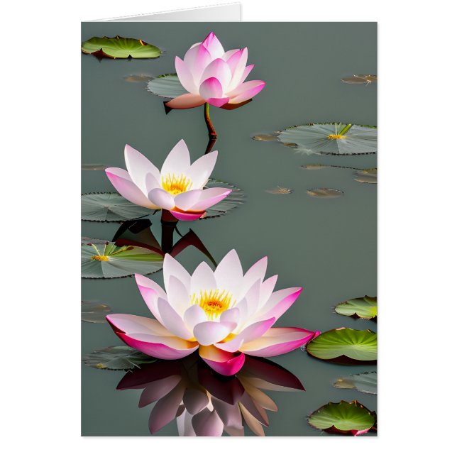 Rosa och vit Lotus blommar på mousserande dammkort Hälsningskort (Framsidan)