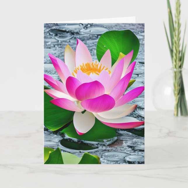 Rosa och vit Lotus blommar på mousserande dammkort Kort (Framsida)
