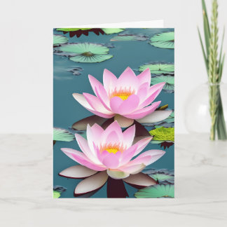 Rosa och vit Lotus Flower Flytande på damm Kort