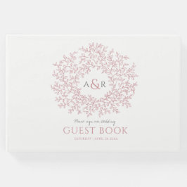 rosa och vit löv monogram art bröllop gästböcker