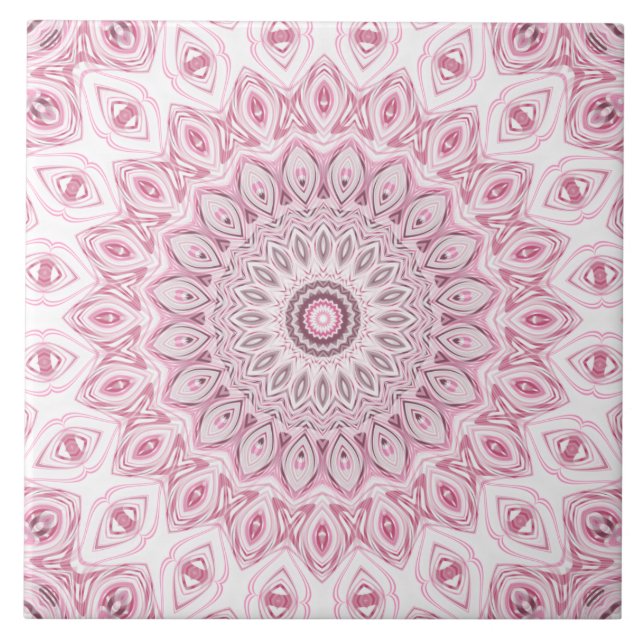 Rosa och vit mandalamönsterdesign kakelplatta (Framsidan)