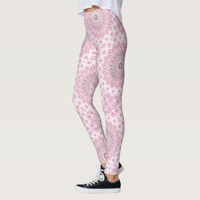 Rosa och vit mandalamönsterdesign leggings (Vänster)