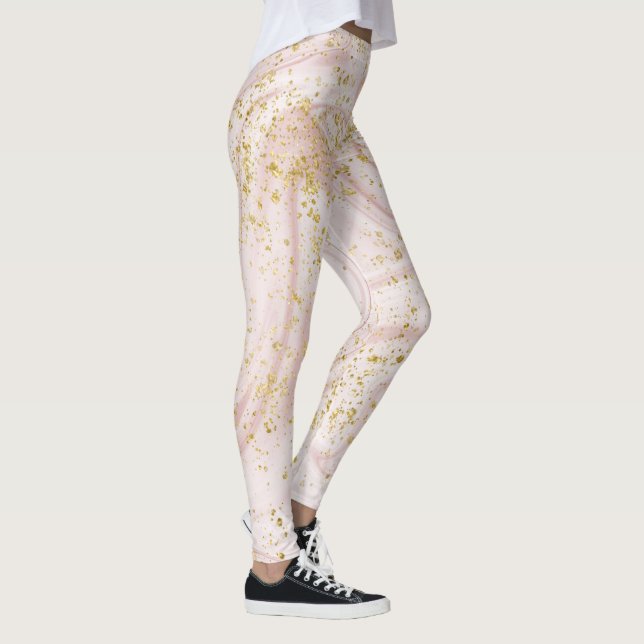 Rosa och vit marmorvirvel med guldglitter leggings (Höger)