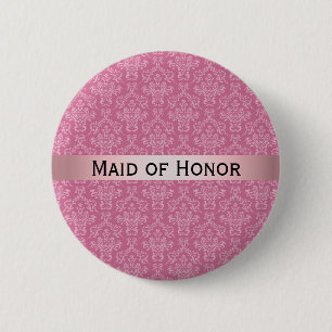 Rosa och vit mask med Badge Maid of honor Knapp