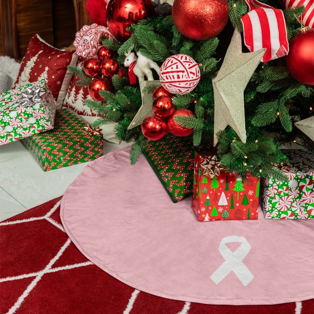 Rosa och vit menyfliksform julgransmatta borstad polyester (Pink and White Ribbon Shape Brushed Polyester Tree Skirt)