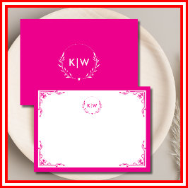 Rosa och vit | Modern Initialer Monogram Anteckningskort