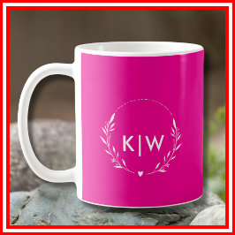 Rosa och vit | Modern Initialer Monogram Kaffemugg
