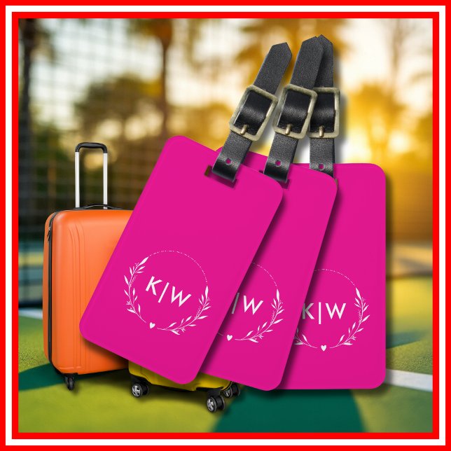 Rosa och Vit | Moderna Initialer Monogram Bagagebricka (Pink and White | Modern Initials Monogram Luggage Tag)