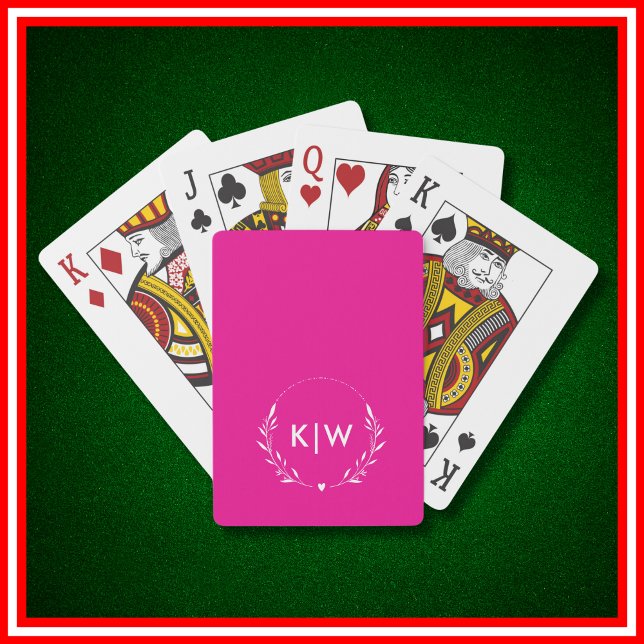 Rosa och Vit | Moderna Initialer Monogram  Casinokort (Skapare uppladdad)
