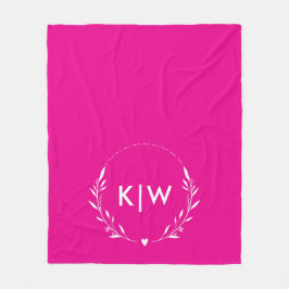 Rosa och Vit | Moderna Initialer Monogram Fleecefilt