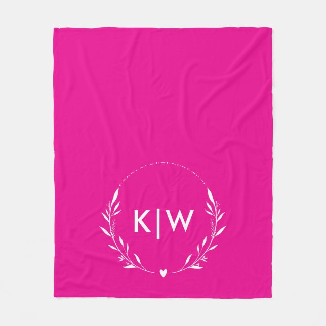 Rosa och Vit | Moderna Initialer Monogram Fleecefilt (Framsidan)